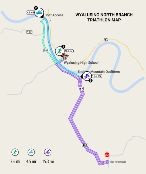 Official Race Map of the 2017 Wyalusing North Branch Triathlon